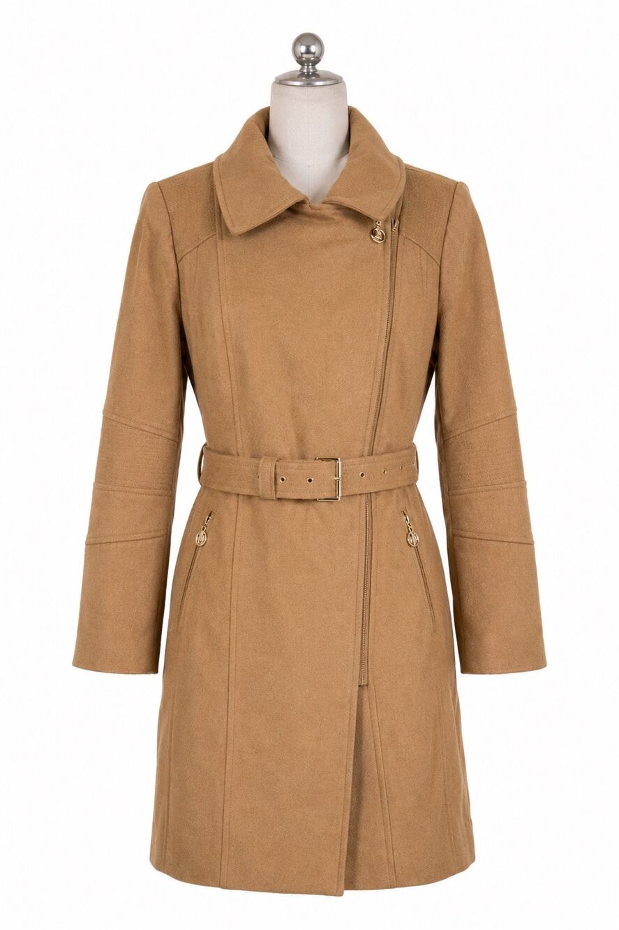 NEW Michael Kors MK Beige Camel Wool Blend Belted Peacoat Coat Plus Size 1X
